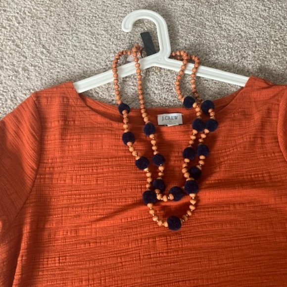 Pom pom navy blue + orange necklace J Crew - Picture 4 of 5